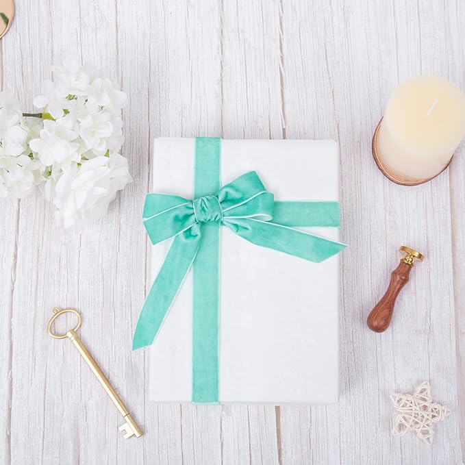 Vintage Turquoise Blue Velvet Ribbon, 1 Inch X 25Yd