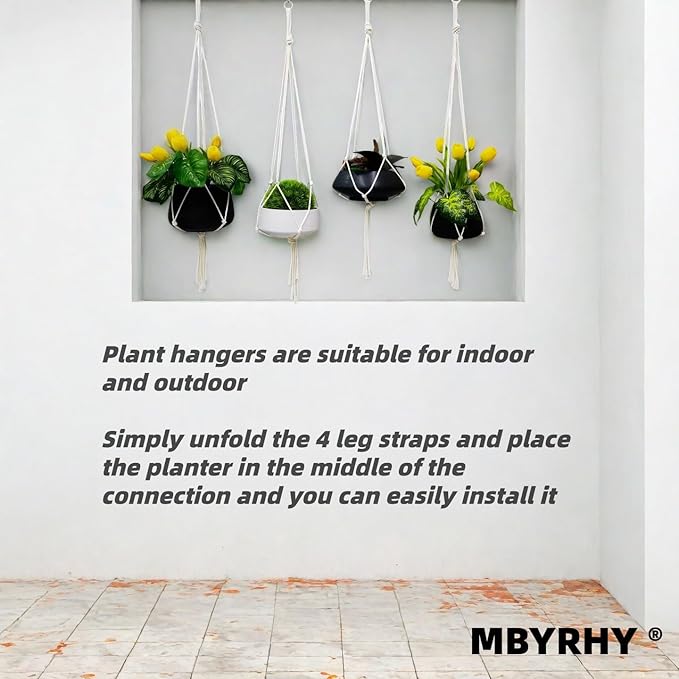 Macrame Plant Hanger 2 Pcs Hanging Planters for Indoor with 2 Hooks Indoor Outdoor Hanging Planter for Plants Holder with Decorative Tassels, Boho Home Decor, 35 Inch Ivory (Pots Not Included)