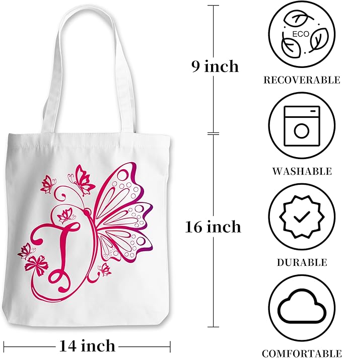 Grace Yonks Butterfly Monogram Canvas Tote Bags with The Letter