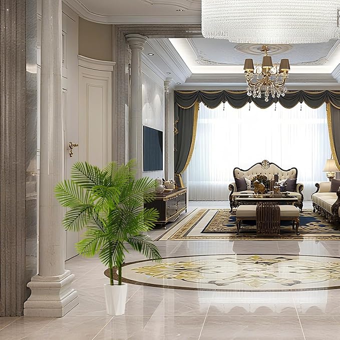 Artificial Palm Tree, 5ft Golden Cane Faux Palm Plant with Basket, Large Phoenix Palm UV Resistant Fake Plants for Indoor Outdoor Home Garden Patio Office Décor