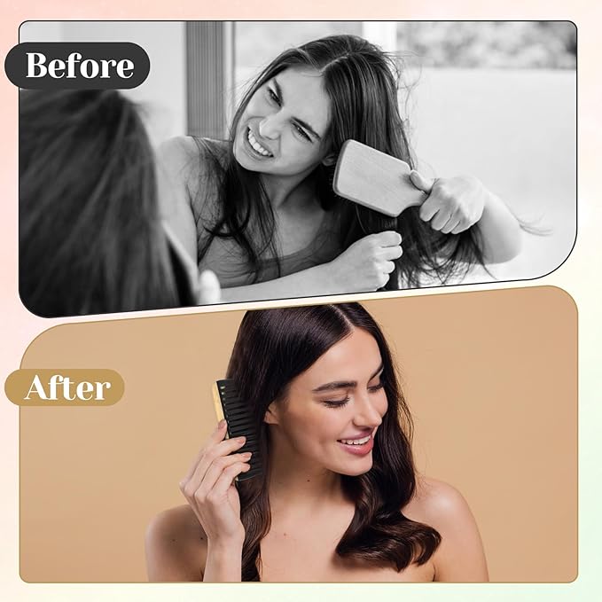 2 PCS Bamboo Wide Tooth Comb for Curly Hair, Anti-Static Wooden Detangling Comb for Curly Wet Thick Hair with Bakelite Teeth for Women Men