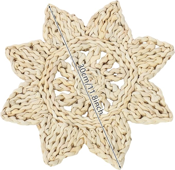 12pcs Round Placemats, Woven Rattan Table Mats, Non-Slip Woven Placemats for Indoor Kitchen Dining Table Party