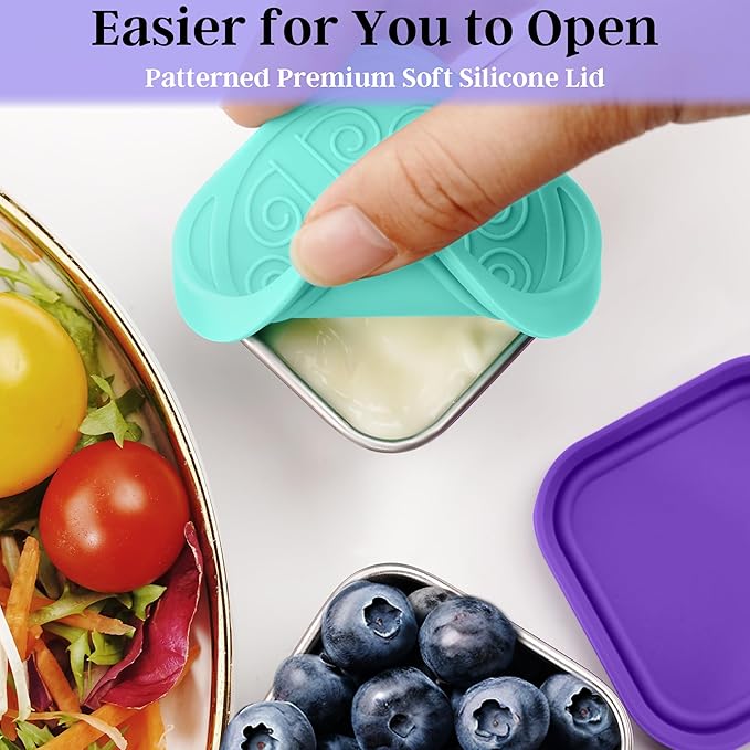 6x2.7 Oz Salad Dressing Container to Go,Handy Leakproof Stainless Steel Meal Prep Containers Reusable,Sauce Containers for Lunch Box, Picnics, Travel, Office and Kitchen Storage-Square