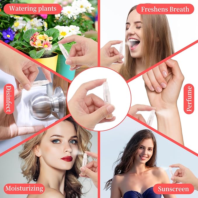 16 Pcs 3ml Mini Spray Bottles with 6 Accessories (4 Plastic Droppers + 2 Syringes) - Refillable Travel Perfume Bottles, Small Empty Atomizer for Essential Oils, Fine Mist Portable Perfume Sample Kit