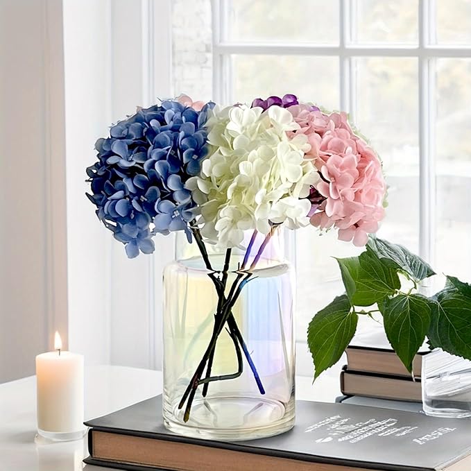 BLOFLO Iridescent Glass Vase, 9 Inch Large Glass Vase for Flowers, Modern Thick Glass Flower Vases for Centerpieces, Decorative Glass Cylinder Hydroponic Vase for Wedding, Home, Office