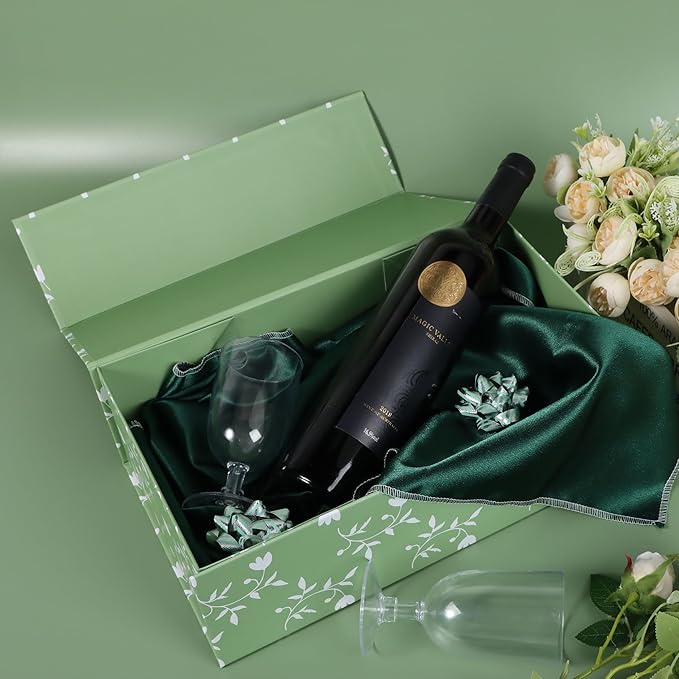 Green Leaves Gift Box with Magnetic Lids 13.8x8.3x4.4 in, Large Bridesmaid Proposal Boxes, Rectangle Wedding Decorative Storage Box 1 Pack