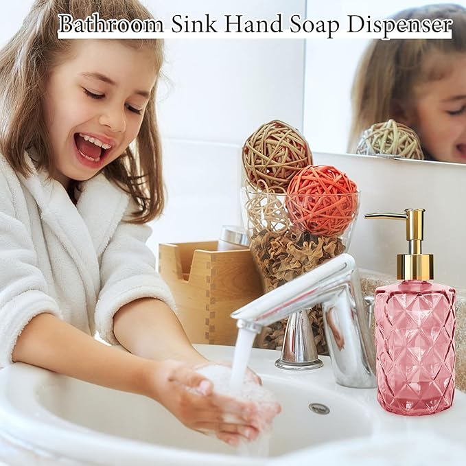 Glass Soap Dispenser with Pump, Soap Dispenser, Lotion Dispenser for Dishwashing Liquid, Lotion Shower Gel (Pink)