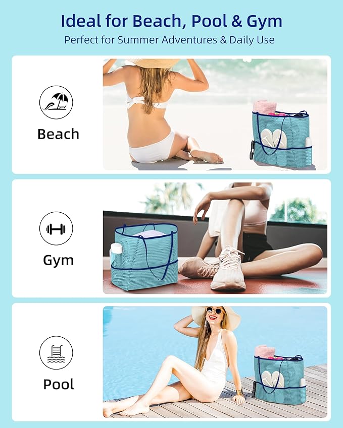 Mesh Beach Tote Bag Packable,2025 New 2-in-1 Large Lightweight Foldable Beach Bags with Multiple Pockets for Women