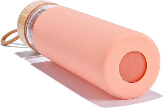 20 Oz Borosilicate Glass Water Bottles with Silicone Sleeve BPA Free, Dishwasher Safe - Reusable Clear Glass Drinking with Leak Proof Bamboo Lid | Perfect Gym Water Bottles for Men & Women