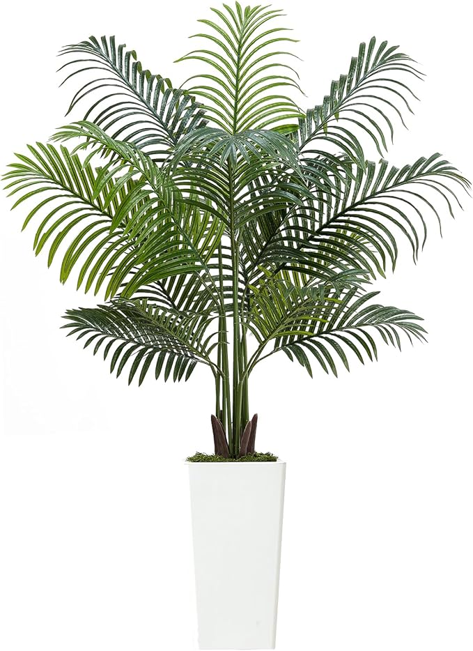 VEVOR Artificial Areca Palm Tree 5 ft, Fake Palm Tropical Plants with White Tall Planter, Faux Floor Silk Plant in Pot, Large Trees for Home Office Living Room Decor House Warming, Indoor Outdoor