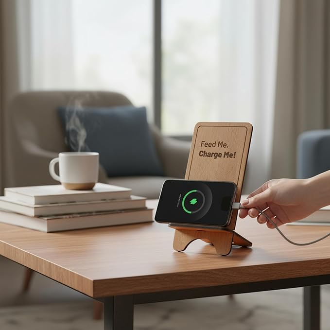 Design Your Own Phone Stand Personalized Wooden Holder Custom Pet Name Engraved Handmade Desk and Home Accessory Gift (100% Hug)