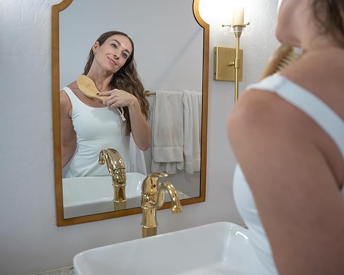 ROSENA Dry Brushing Body Brush with Curved Handle - Dry Brush Natural Boar Bristles, Bamboo, Ergonomic Design for Exfoliating & Lymphatic Drainage, Sustainable Materials