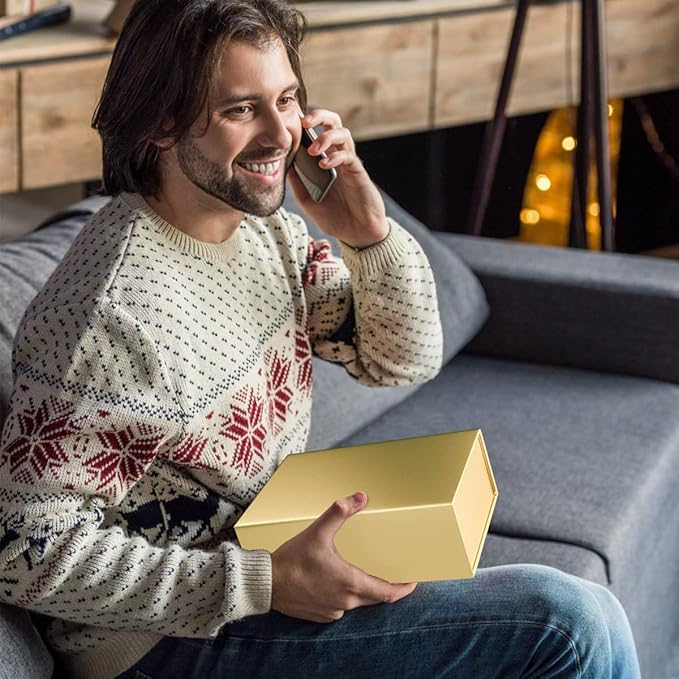 Gold Gift Boxes 10"x6"x3" with Magnetic Closure Lid Gift Boxes for Presents,Bridesmaid Gifts Box,Cute Box,Luxury for Gift Packaging, Magnetic Gift Box for Wrapping Gifts (Gold/5PCS)