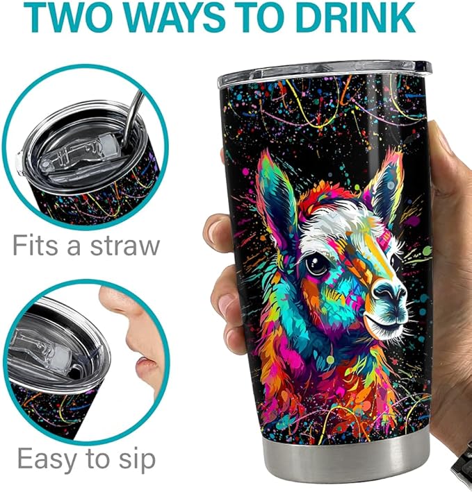 SANDJEST Llama Tumbler - 20oz Stainless Steel Insulated Coffee Travel Mug - Llama Gifts for Women, Girls & Teens, Christmas, Birthday