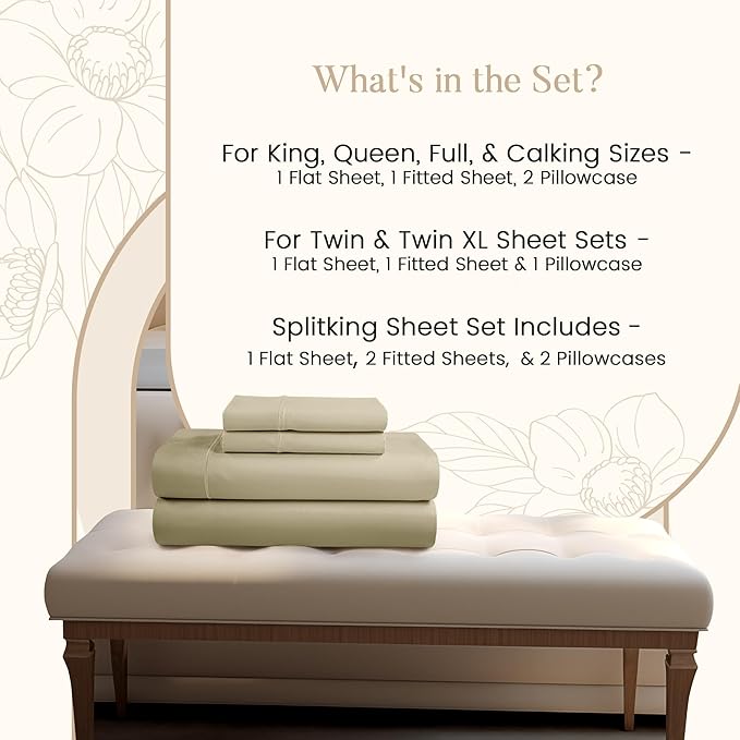 800TC 100% Egyptian Cotton Twin Size Sheets Set, Twin Bed Sheets Luxury Hotel Collection Fully Elasticated Sheet & Pillowcase Sets, Machine Washable No Pill Fade Resistant-Linen