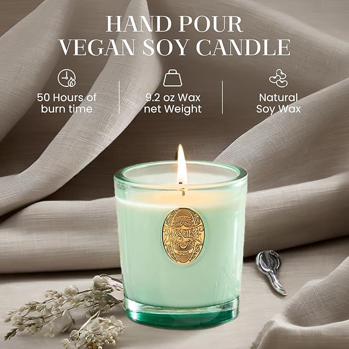 M&SENSE Natural Clean Scented Soy Candle | Fresh Linen & Neon Blue | 9.2 oz, 50H Burn Time | Luxury Scented Candle for Relaxation, Gifting, Home Décor | Ideal for Bedroom, Office, Party Ambiance