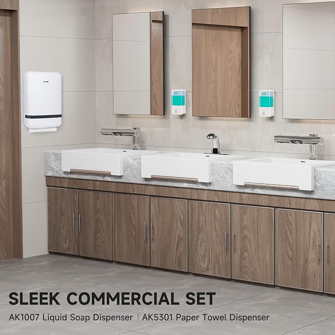 AIKE Wall Mount Liquid Soap Dispenser for Commercial Bathrooms,Offices,Restaurants 40 oz Large Capacity AK1007,White