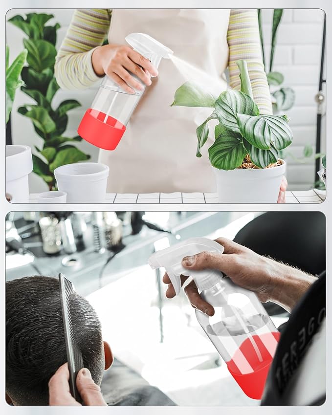 Glass Spray Bottles with Silicone Sleeve Protection, Empty 16OZ Reusable Spray Bottles, Refillable Containers with Spray Nozzles for Cleaning Solutions, Plants and Essential Oils 1 Pack Red