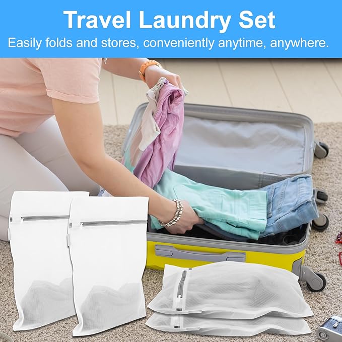 4pcs Mesh Laundry Bags, 39x30cm/15.35x11.81in Delicate Garment Durable Net Washing Machine Bag with Zippers for Socks Blouse Bra Lingerie for Home Travel College Dorm Hotel Apartment (White)