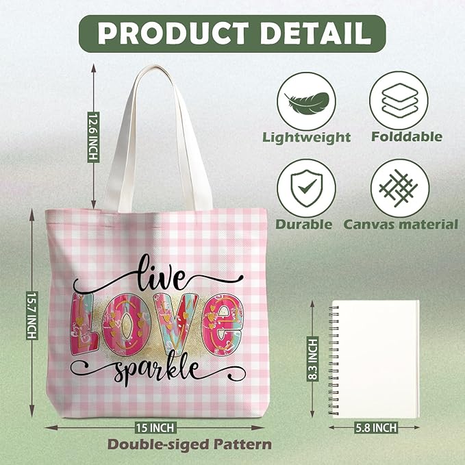 Animals-Flowers-Fruits-Bow Valentines Canvas Heart Tote Bag, Coquette Reusable Shopping Grocery Bags