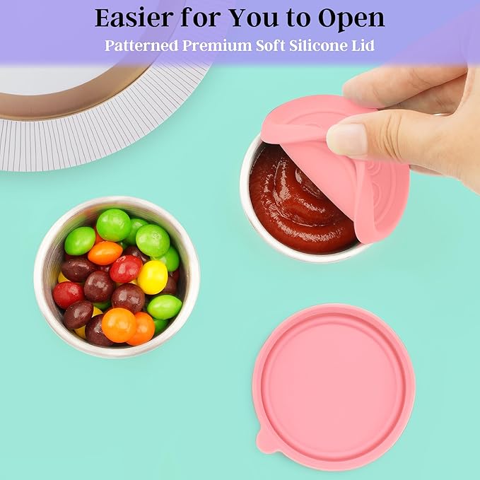 6x2.7 Oz Salad Dressing Container to Go,Handy Leakproof Stainless Steel Meal Prep Containers Reusable,Sauce Containers for Lunch Box, Picnics, Travel, Office and Kitchen Storage-Pink