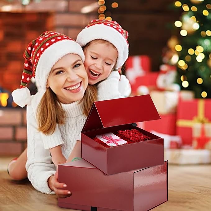 Rsgift 2 Pack Red Gift box,14x11x7 inch Packaging Gift Boxes with Lids for Valentines Day,Large Gift Boxes for Presents Birthday Christmas,Thanksgiving Day
