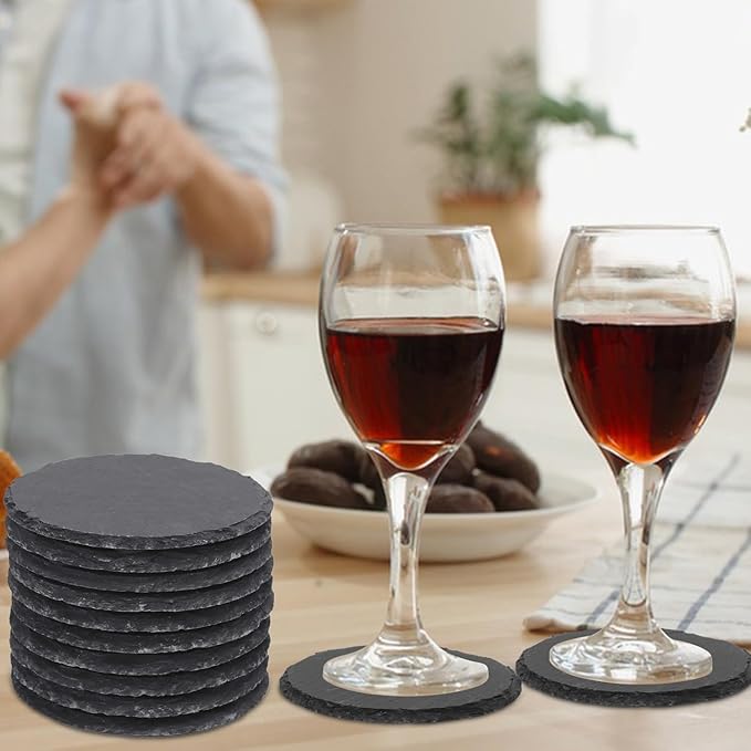 60 Pack 4 Inch Round Slate Coasters,Coasters for Drinks, Black Stone Coaster with Anti-Scratch Bottom, Ideal for Home Decor, Bar, Housewarming Gifts, and Laser Engraving KUKLIPJIM