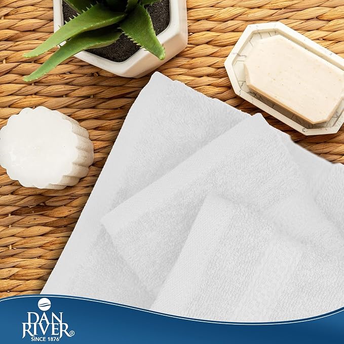 DAN RIVER 100% Ring Spun Cotton 3-Piece Towel Set, White, Bath Towel, Hand Towel and Washcloths, 550 GSM - Soft, Absorbent Quick Dry Cotton Towels for Bathroom, Spa, and Gym