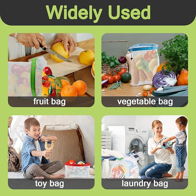 MAQIHAN 6pcs Reusable Produce Bags - Mesh Produce Bags Drawstring Reusable Washable Vegetable Storage Bags Refrigerator Keep Fresh Grocery Food Fruits Veggie Green Net Bag Toy Storage Zero Waste Shop