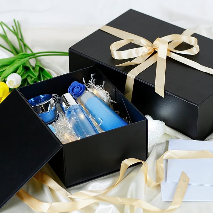 MOYEUPAC Black Gift Box,9" X 7" X 4" with Lids for Presents Magnetic Closure for Gift Packagingwith Ribbon, Gift Box for Birthday, Christmas,Thanksgiving