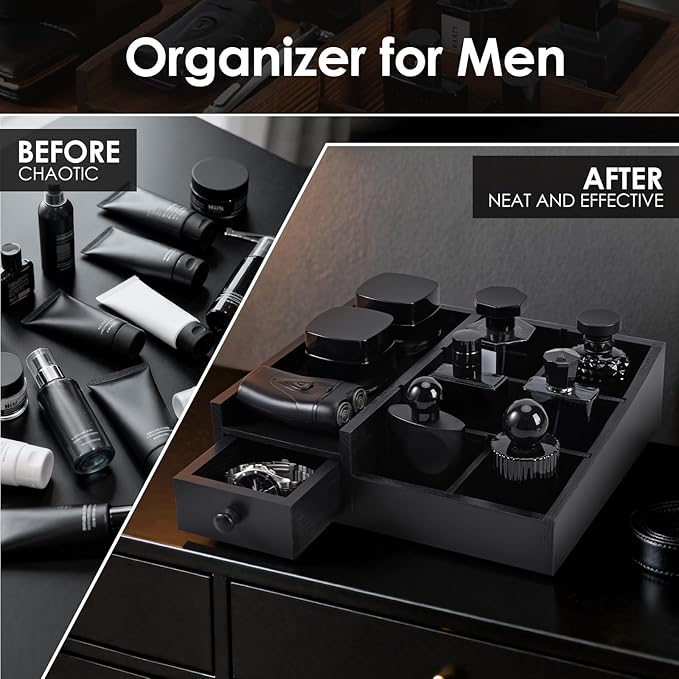 Organizer For Men,Bathroom Countertop Organizers,Perfume Organizer,Cologne Organizers,Bathroom Storage,Restroom Organization,Perfume Stand,Gifs For Men,Adjustable Partition(Black)