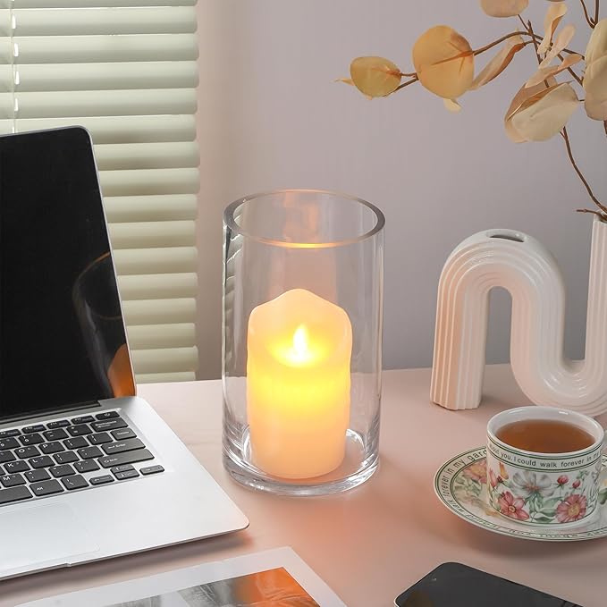 5’ Wide 8" High Large Hand Blown Sturdy Clear Cylinder Glass Vase, Centerpiece Flower Vase for Rose, Tulip, Boquets, Hurricane Candle Holder (1, 5"x8")