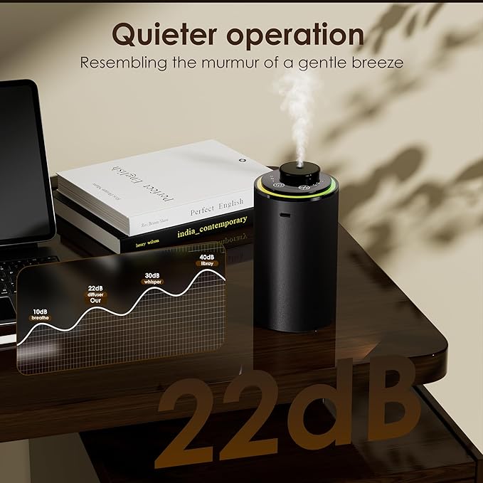 Waterless Essential Oil Diffuser, Diffuser,Portable Aromatherapy Diffuser,Light Show,3 Countdown Timers & 3 Mist Levels for Home, Room, Car, Office (Black)