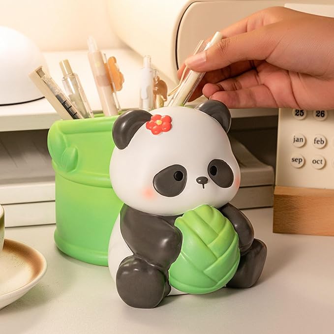 Panda Pen Holder, Cute Bamboo Design Resin Desk Organizer with Multifunctional Storage, for Office School Home Decor