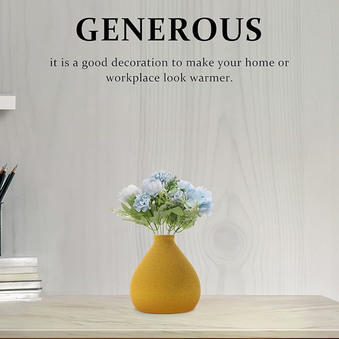 Rustic Ceramic Flower Vase for Floral Arrangement Corrosion-Resistant Stoneware Vase Yellow Ceramic Dried Flower Holder for Home Decor Living Bedroom and Table Centerpiece