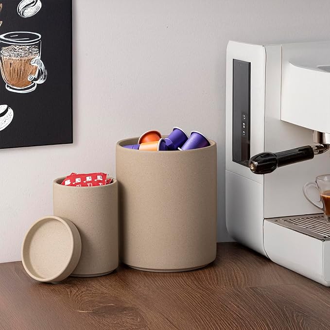 Utensil Holder, 7.3"+5.4" Ceramic 2-in-1 Utensil Holder Set for Countertop, Cooking Utensil Crocks for Kitchen Counter, Organizer for Spatulas & Spoons, Set of 2, Pottery Clay