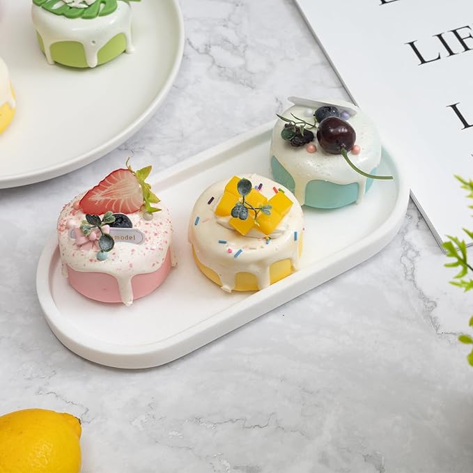 Elegant Ivory White Natural Marble Oval Tray 10x4.7 Inches for Bathroom Countertop, Vanity Jewelry & Perfume Organizer, Aesthetic Home Decor Accent