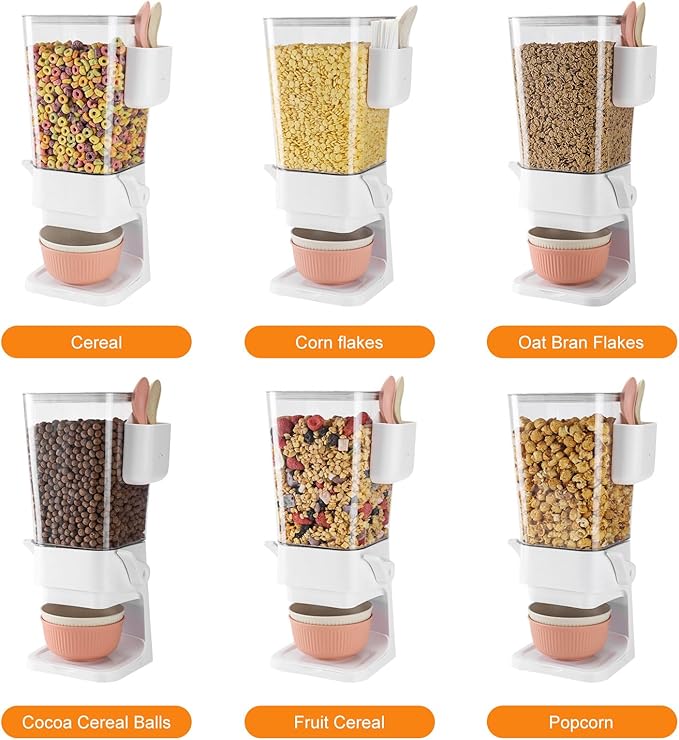 Cereal Dispenser Countertop 2 Pack with Bowls Spoons Cutlery Box,5.5 QT Dry Food Dispenser Snack Organizer Containers Storage with Lids for Pantry Kitchen Organization Oatmeal Nut Granola Candy