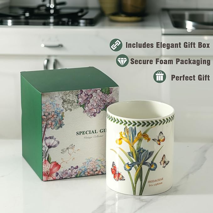 7" Flower Utensil Holder, Large Kitchen Utensil Holder Organizer , White Stable Utensil Crock Spatula Holder for Kitchen Counter Countertop Farmhouse Cooking Tools Holder(Sunflower)