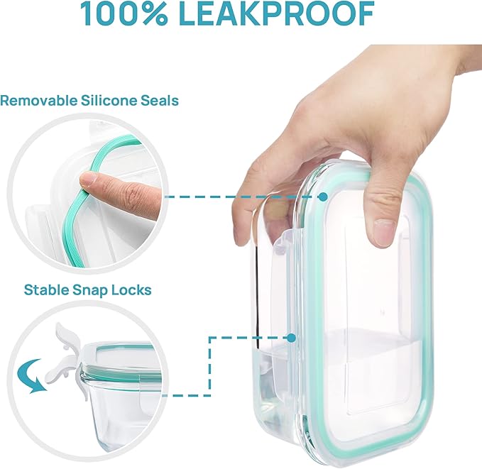 Vtopmart 8 Pack Glass Food Storage Containers with Airtight Lids, Glass Meal Prep Containers, Lunch Containers for Microwave, Oven, Freezer and Dishwasher, BPA Free