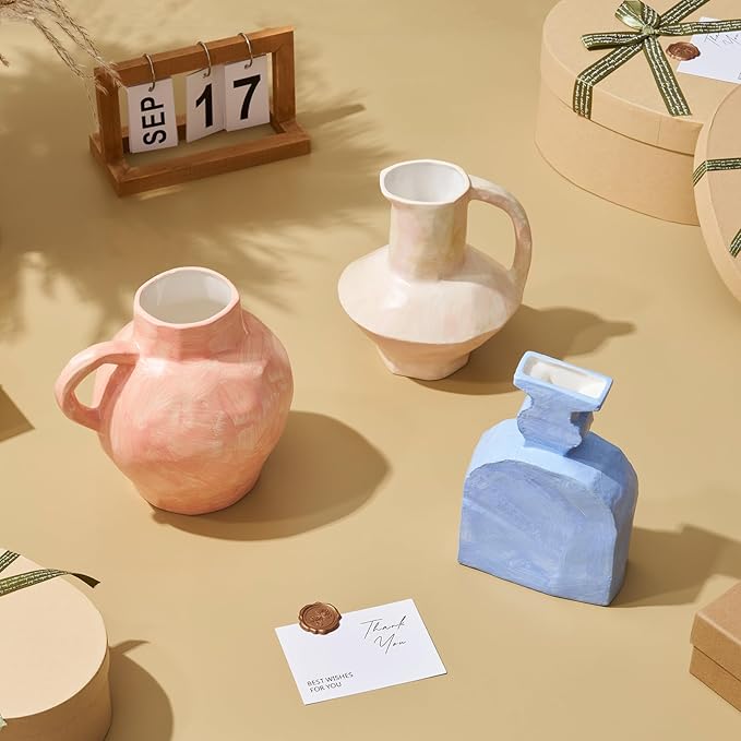 Ceramic Vase, Small Blue Vases Home Decor,Fall Décor Modern Farmhouse Vases for Home Decor, Organic Decor Accents for Living Room, Shelf, Table, Entryway