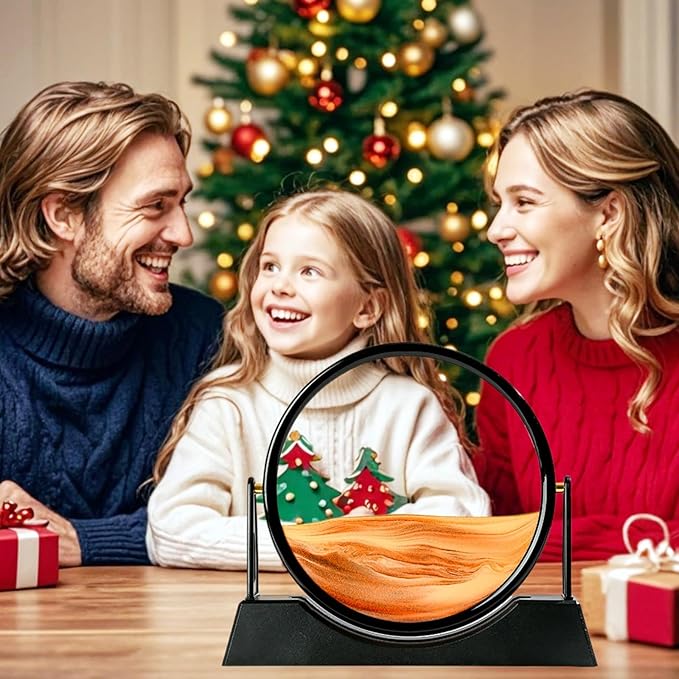 ZSDSZDZY Moving Sand Art Picture Liquid Motion, 3D Quicksand Décor, Deep Sea Sandscapes with Display Flowing Sand Frame for Relaxing, Desktop Office Home Decoration(Orange)