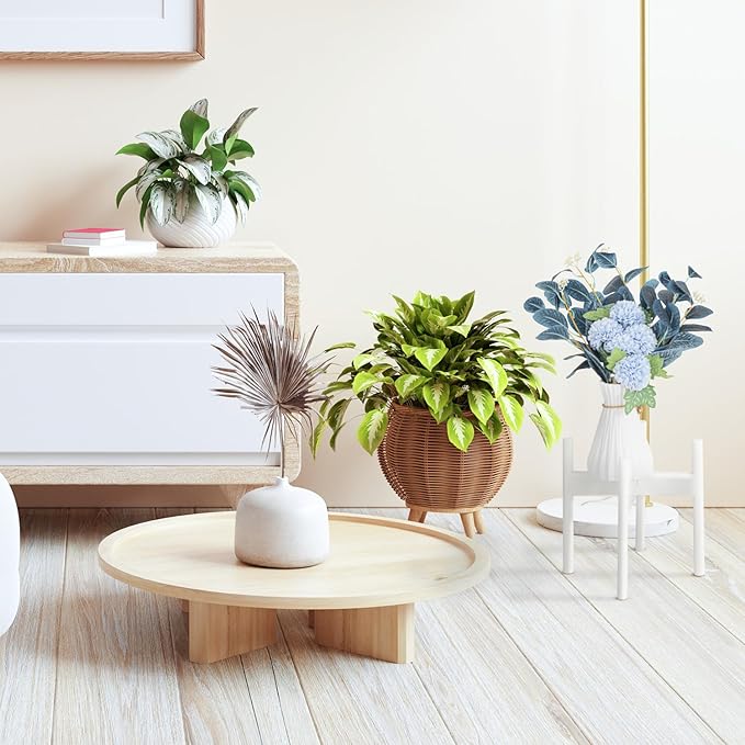 Wood 11.9" x 12.5" Plant Stand Indoor Outdoor, Wooden Single Floor Plant Pot Holder, Natural Plant Stand, Assembly Required (Excluding Potted Plants)