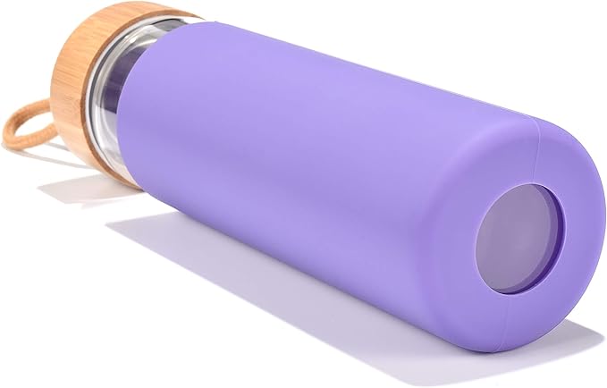 20 Oz Borosilicate Glass Water Bottles with Silicone Sleeve BPA Free, Dishwasher Safe - Reusable Clear Glass Drinking with Leak Proof Bamboo Lid | Perfect Gym Water Bottles for Men & Women