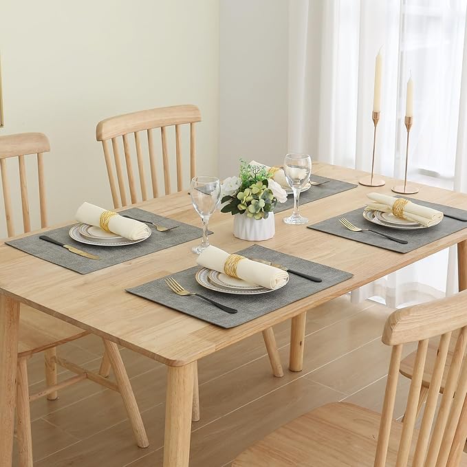 Homaxy Faux Leather Heat Resistant Placemats for Dining Table Set of 4, Waterproof Wipeable Washable PU Table Mats, Easy to Clean Anti-Slip Place Mats, 11.8" x 17", Light Grey