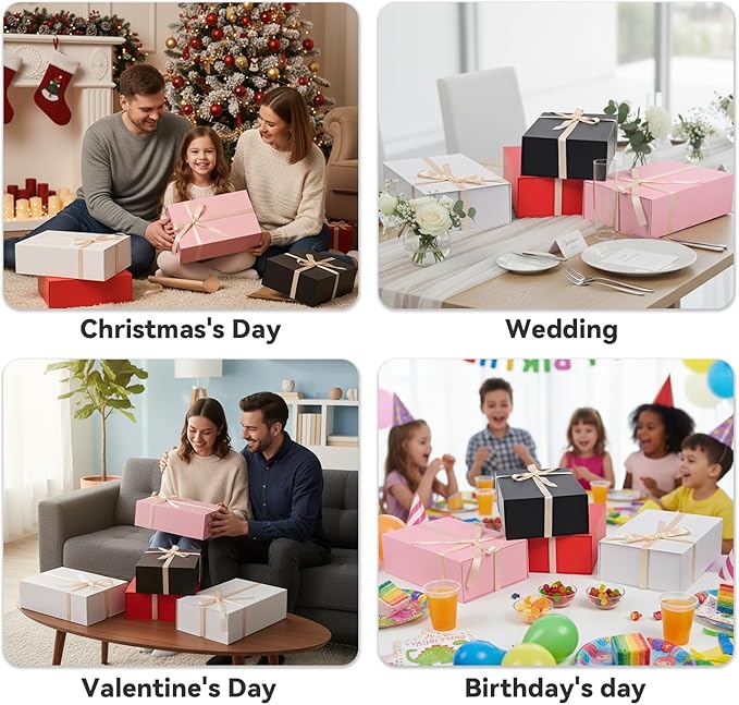Brothersbox Pink Gift Box 13.8"x9.1"x4.3" Large Gift Boxes for Presents with Magnetic Lid, Ribbon, Collapsible Boxes for Gift Packaging Mother's Day Christmas Birthday Wedding