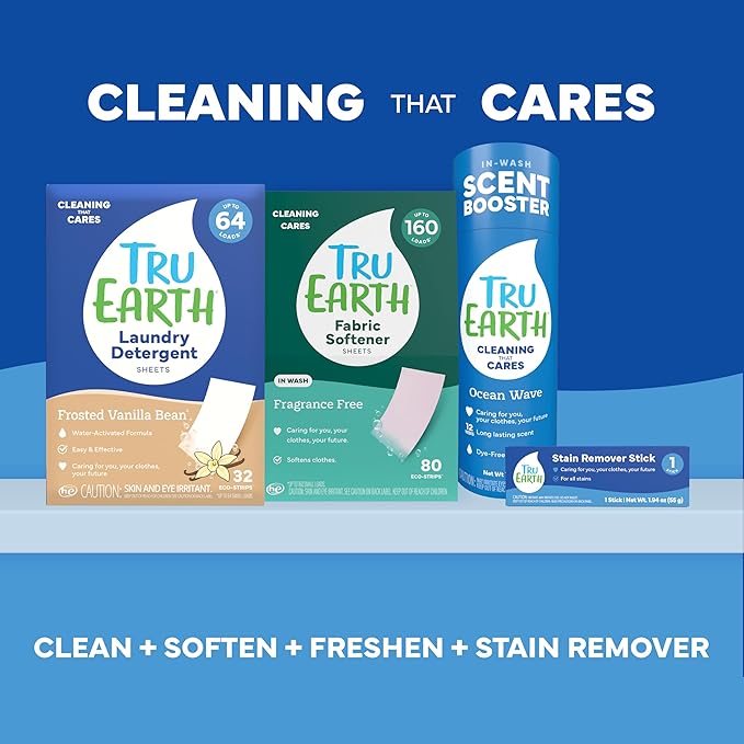 Tru Earth Compact Dry Laundry Detergent Sheets - Up to 64 Loads (32 Sheets) - Paraben-Free - Original Eco-Strip Liquidless Detergent, Great for Travel - Sun Kissed