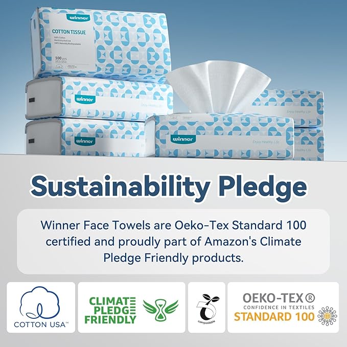 Winner Soft Face Towels, 100% USDA Biobased Facial Towels, 6 Packs per Case, 6 Bags per Pack (36 Bags Total)