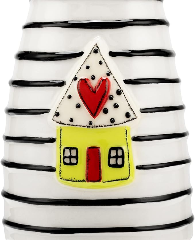 DEMDACO Black Stripe Yellow House with Heart 3 x 5 Stoneware Mini Decorative Vase