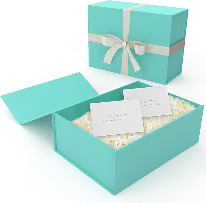 Gift Box Set - Bridesmaids Gifts for Wedding (1 Pack - Teal), All Occasions, Bridesmaid Proposal, Magnetic Boxes With Lids, Big Set For Bridal, 13.5 x 9 x 4.5 inches, Teal GiftBox